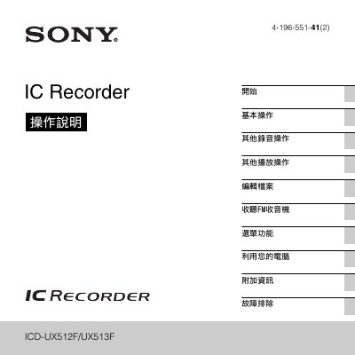 Sony ICD-UX512F/UX513F ICD Recorder User Manual - cover page
