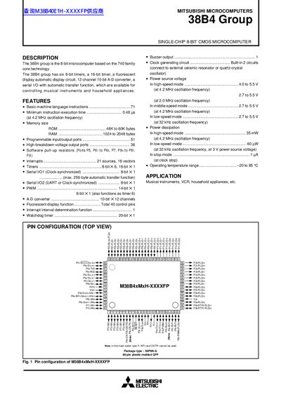 Mitsubishi 38B4 Group Datasheet