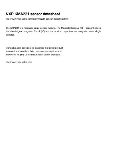 NXP KMA221 Programmable Angle Sensor Datasheet - cover page