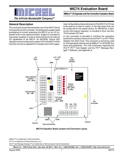 Micrel MIC74 Evaluation Board User Manual - cover page