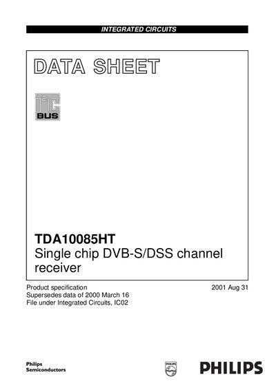 Philips TDA10085HT Single Chip DVB-S/DSS Channel Receiver Data Sheet - cover page