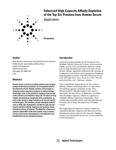 Agilent High Capacity Multiple Affinity Removal Column Application Note - cover page