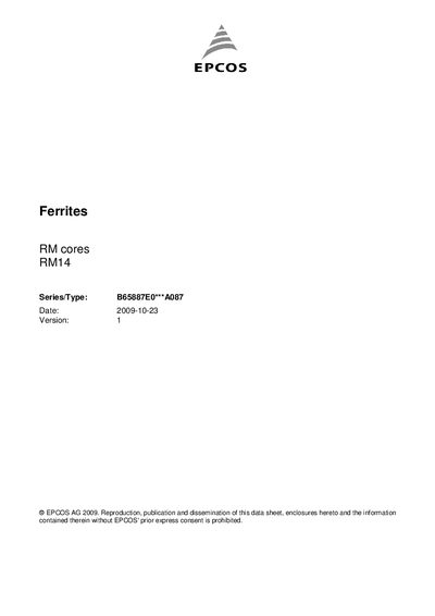 EPCOS RM14 Ferrite Core Datasheet - cover page