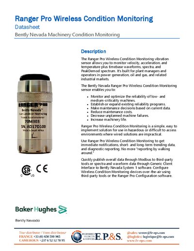 Bently Nevada Ranger Pro Wireless Condition Monitoring Datasheet - cover page