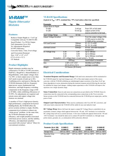 Vicor VI‑RAM Ripple Attenuator Modules Specifications - cover page