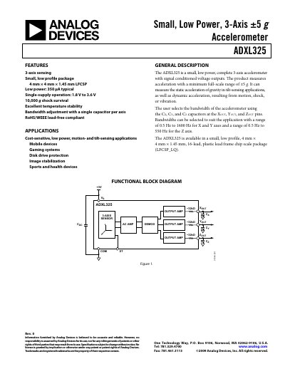 Analog Devices ADXL325 3-Axis ±5 g Accelerometer Datasheet - cover page