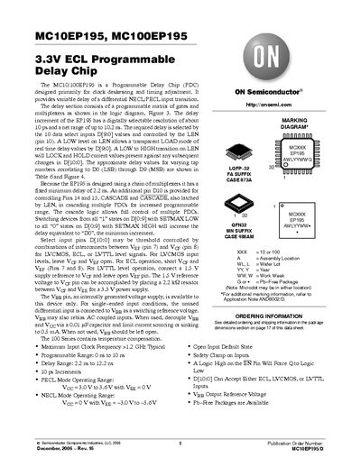 ON SEMICONDUCTOR MC10EP195 MC100EP195 Manual - cover page