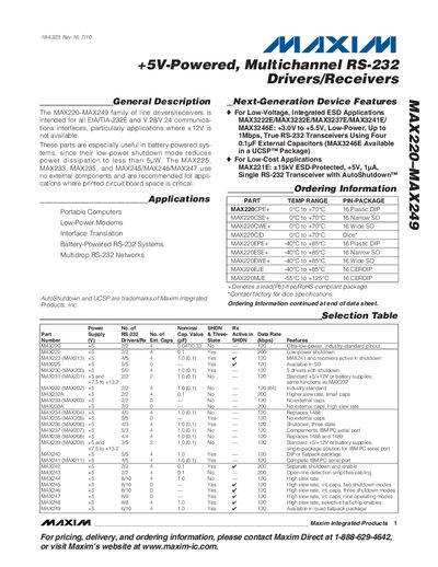 Maxim MAX220-MAX249 RS-232 Line Drivers/Receivers Datasheet