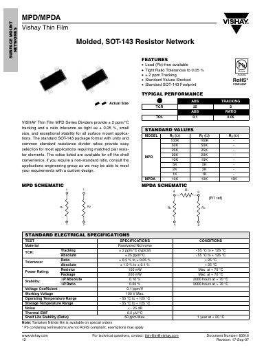 Vishay MPD/MPDA SOT-143 Resistor Network Datasheet - cover page