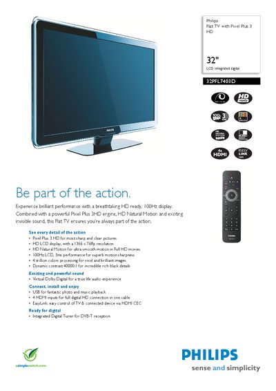 Philips 32PFL7403D TV User Manual - cover page