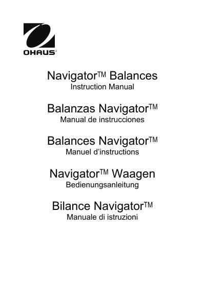 Ohaus Navigator Series Balances Installation Operation and Maintenance Instructions - cover page