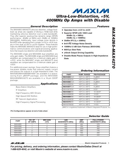 Maxim MAX4265–MAX4270 Op Amp Datasheet - cover page