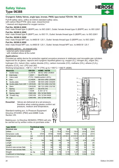 HEROSE Type 06388 Cryogenic Safety Valve Datasheet - cover page