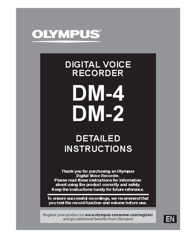 Olympus DM-4/DM-2 Digital Voice Recorder Detailed Instructions - cover page