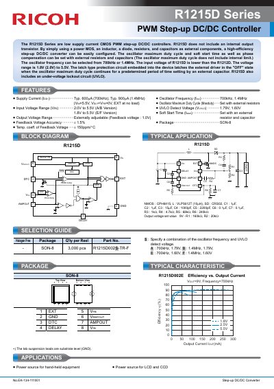 Ricoh R1215D Series PWM Step-up DC/DC Controller Datasheet - cover page