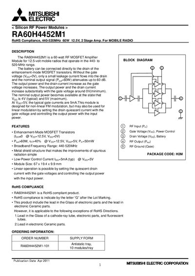 Mitsubishi Electric RA60H4452M1 RF Power Module Datasheet