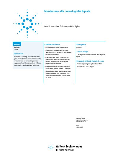 Agilent Introduzione alla cromatografia liquida (H5930A) Manual