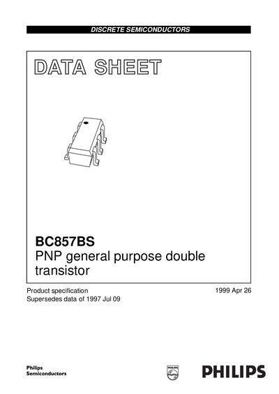 Philips BC857BS PNP General Purpose Double Transistor Datasheet - cover page