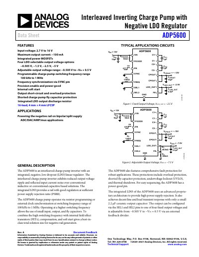 Analog Devices ADP5600 Datasheet - cover page