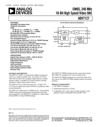 ANALOG DEVICES CMOS 240 MHz 10-Bit High Speed Video DAC ADV7127 handbook(1)