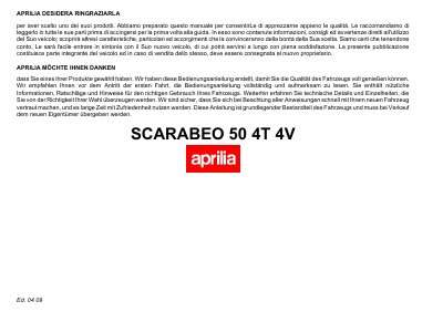 aprilia 854095 Scarabeo 50 4T 4V MY 2009 I-D Manual - cover page
