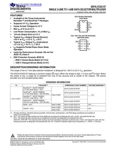 Texas Instruments SN74LVC2G157 Single 2-Line to 1-Line Data Selector/Multiplexer Datasheet - cover page