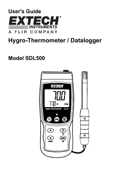 Extech SDL500 Hygro-Thermometer Datalogger User Guide - cover page
