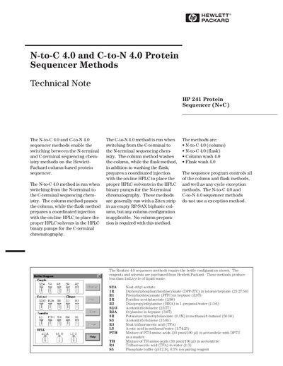 Hewlett-Packard 241 Protein Sequencer N-to-C and C-to-N Methods Technical Note - cover page