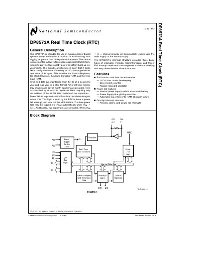 National Semiconductor DP8573A Real Time Clock Manual - cover page