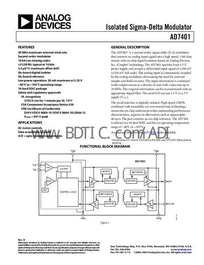 Analog Devices AD7401 Datasheet - cover page
