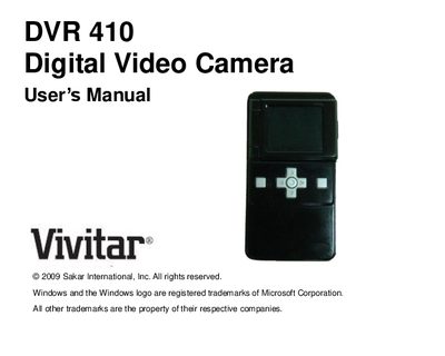 Vivitar DVR 410 Digital Video Camera User Manual - cover page