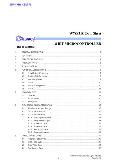 Winbond W78E51C Datasheet - cover page