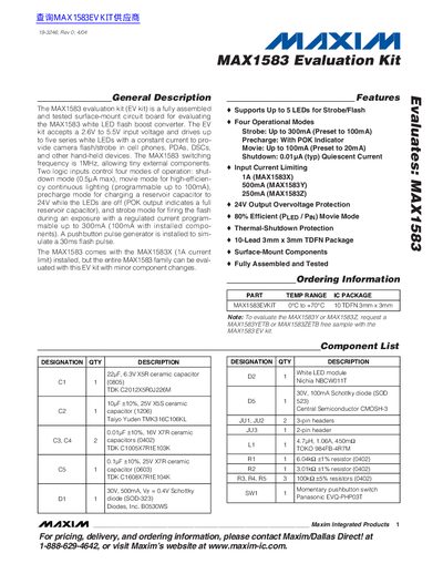 Maxim MAX1583 Evaluation Kit User Manual - cover page