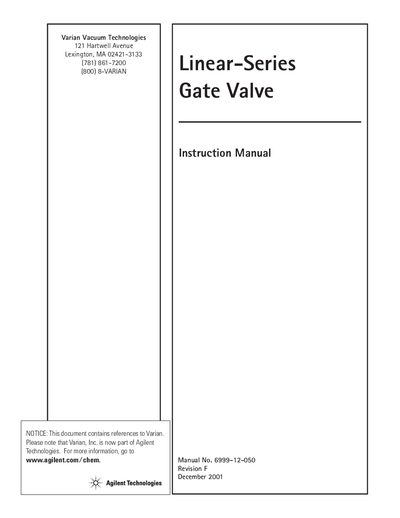 Agilent ss1-7200 Linear-Series Gate Valve Instruction Manual - cover page