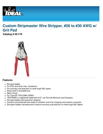 Custom Stripmaster Wire Stripper #26 to #30 AWG w/ Grit Pad Catalog - cover page
