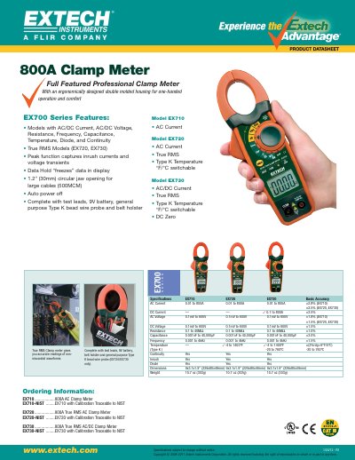Extech EX710 800A Clamp Meter Product Datasheet - cover page
