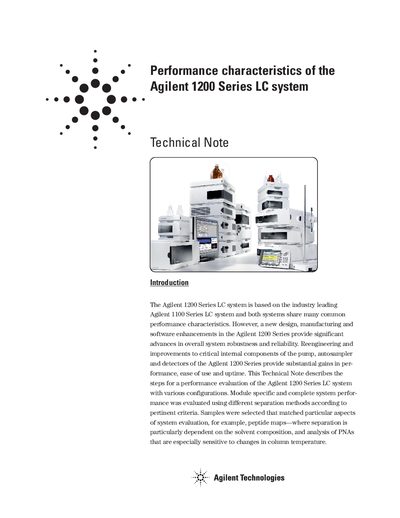 Agilent 1200 Series LC System Performance Characteristics Technical Note - cover page