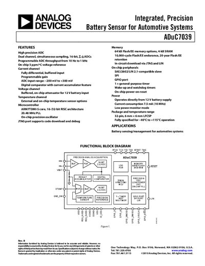 Analog Devices ADuC7039 Handbook - cover page