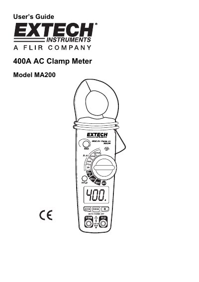 Extech MA200 AC Clamp Meter User's Guide - cover page