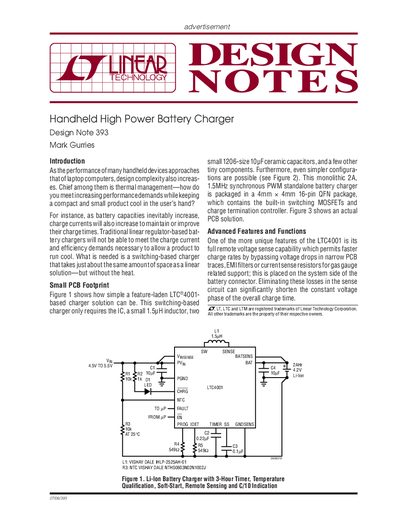 LINEAR Handheld High Power Battery Charger Design Note 393 - cover page