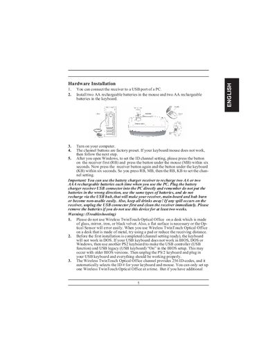 Genius Wireless TwinTouch Optical Office Installation Manual