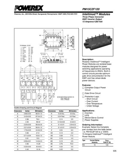 Powerex PM15CZF120 Intellimod Module Datasheet - cover page
