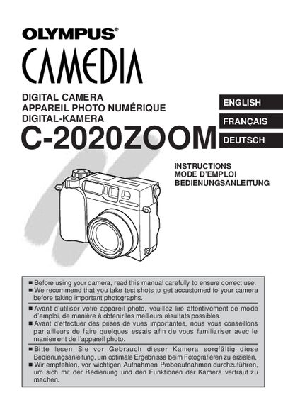 Olympus C-2020ZOOM Digital Camera Instructions - cover page