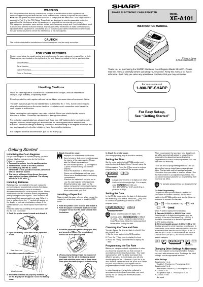Sharp XE-A101 Electronic Cash Register Instruction Manual - cover page