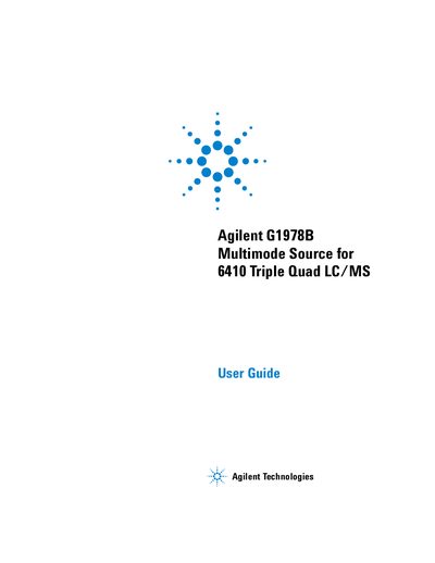 Agilent G1978B Multimode Source for 6410 Triple Quad LC/MS User Guide - cover page