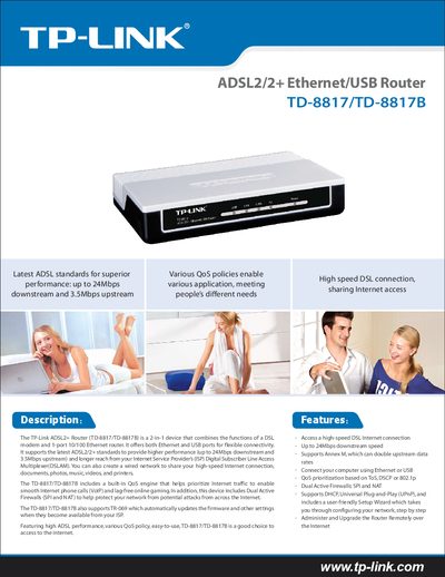 TP-Link TD-8817/TD-8817B ADSL2/2+ Ethernet/USB Router User Manual - cover page