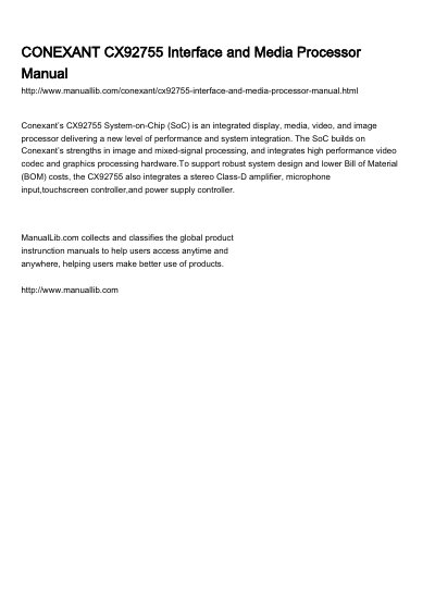 Conexant CX92755 Interface and Media Processor Datasheet - cover page
