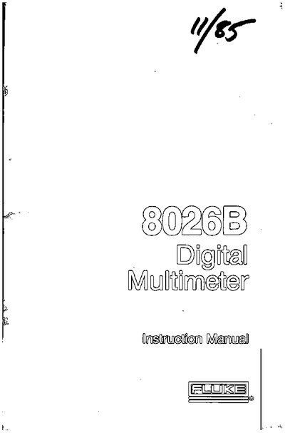 Fluke 8026B Digital Multimeter Instruction Manual - cover page
