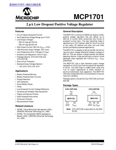 Microchip MCP1701 Handbook Datasheet - cover page