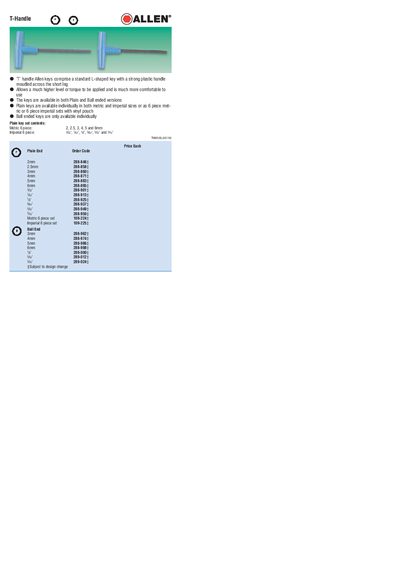 Allen T-Handle Product Handbook - cover page